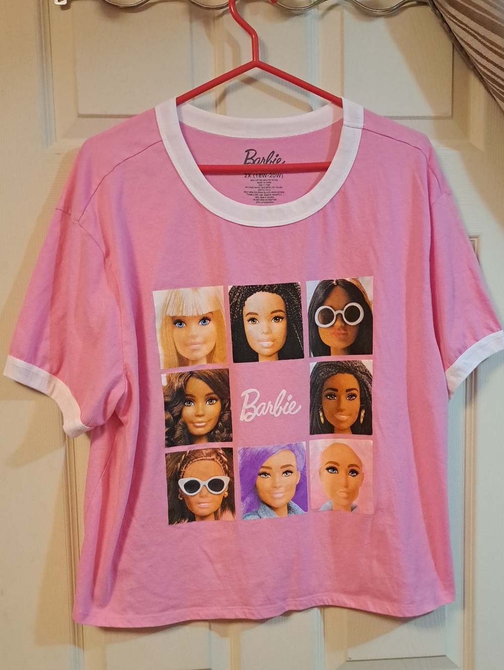 Mattel Barbie Pink Graphic Tee with White Trim Ringer Women's Size 2X (18W-20W)